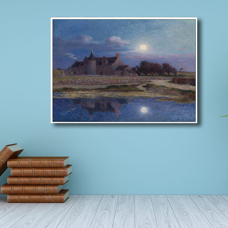 Rustic Full Moon Scenery Art Print Canvas Textured Purple Wall Decor for Bedroom Purple Clearhalo 'Art Gallery' 'Canvas Art' 'Country Art Gallery' 'French Country' 'Rustic' Arts' 1690908