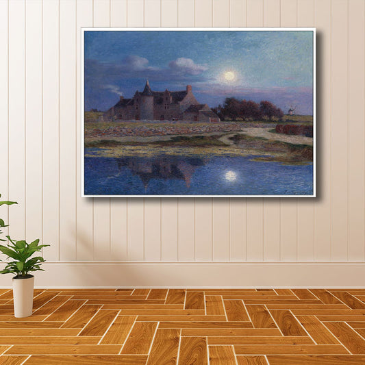 Rustic Full Moon Scenery Art Print Canvas Textured Purple Wall Decor for Bedroom Clearhalo 'Art Gallery' 'Canvas Art' 'Country Art Gallery' 'French Country' 'Rustic' Arts' 1690909
