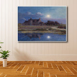 Rustic Full Moon Scenery Art Print Canvas Textured Purple Wall Decor for Bedroom Clearhalo 'Art Gallery' 'Canvas Art' 'Country Art Gallery' 'French Country' 'Rustic' Arts' 1690909