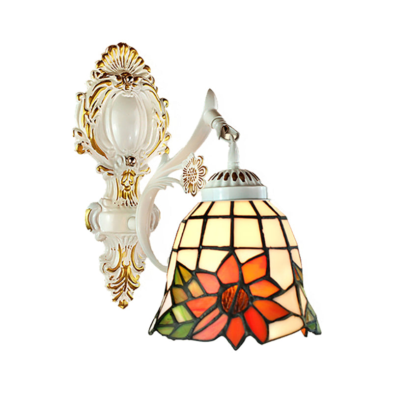 Bell Shade Tiffany Wall Lamp Stained Glass 1 Light Wall Sconce Lighting in White Clearhalo 'Industrial' 'Middle century wall lights' 'Tiffany wall lights' 'Tiffany' 'Wall Lamps & Sconces' 'Wall Lights' Lighting' 169091