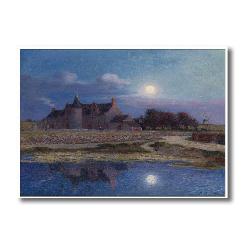 Rustic Full Moon Scenery Art Print Canvas Textured Purple Wall Decor for Bedroom Clearhalo 'Art Gallery' 'Canvas Art' 'Country Art Gallery' 'French Country' 'Rustic' Arts' 1690911