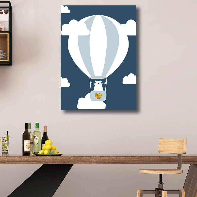 Cute Bear Wrapped Canvas Cartoon Decorative for Children Bedroom Wall Art Decor in Blue Clearhalo 'Art Gallery' 'Canvas Art' 'Kids' Arts' 1690970