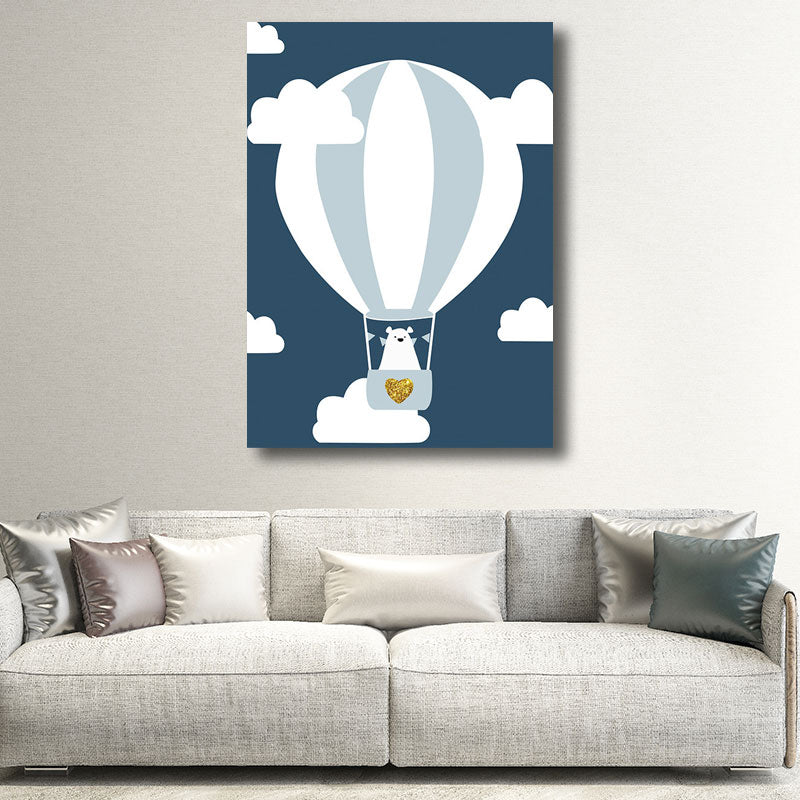 Cute Bear Wrapped Canvas Cartoon Decorative for Children Bedroom Wall Art Decor in Blue Clearhalo 'Art Gallery' 'Canvas Art' 'Kids' Arts' 1690971