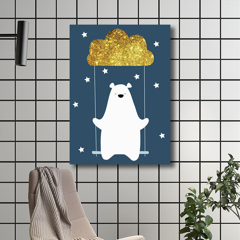 Cute Bear Wrapped Canvas Cartoon Decorative for Children Bedroom Wall Art Decor in Blue Clearhalo 'Art Gallery' 'Canvas Art' 'Kids' Arts' 1690977