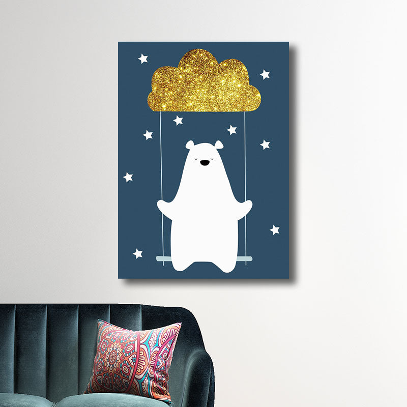 Cute Bear Wrapped Canvas Cartoon Decorative for Children Bedroom Wall Art Decor in Blue Clearhalo 'Art Gallery' 'Canvas Art' 'Kids' Arts' 1690978