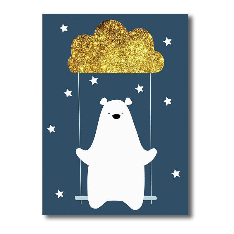 Cute Bear Wrapped Canvas Cartoon Decorative for Children Bedroom Wall Art Decor in Blue Clearhalo 'Art Gallery' 'Canvas Art' 'Kids' Arts' 1690979