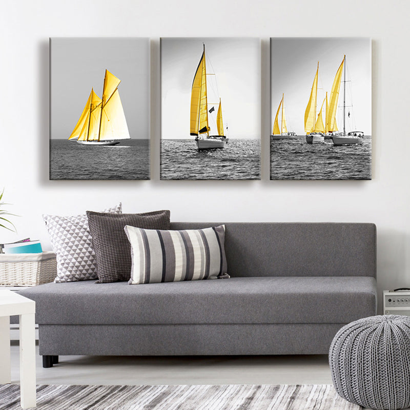 Tropix Ocean Sailing Ships Canvas Gold and Grey Textured Wall Art Decor for Home Gold Clearhalo 'Art Gallery' 'Canvas Art' 'Coastal Art Gallery' 'Nautical' Arts' 1691009
