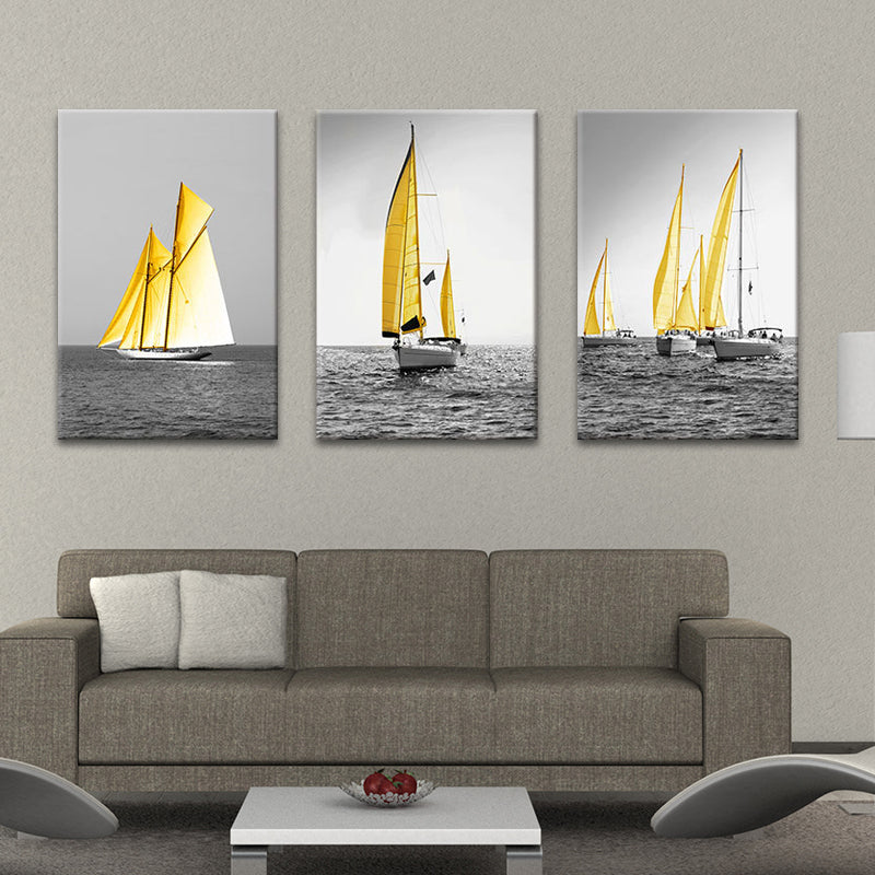 Tropix Ocean Sailing Ships Canvas Gold and Grey Textured Wall Art Decor for Home Clearhalo 'Art Gallery' 'Canvas Art' 'Coastal Art Gallery' 'Nautical' Arts' 1691010