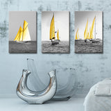 Tropix Ocean Sailing Ships Canvas Gold and Grey Textured Wall Art Decor for Home Clearhalo 'Art Gallery' 'Canvas Art' 'Coastal Art Gallery' 'Nautical' Arts' 1691011