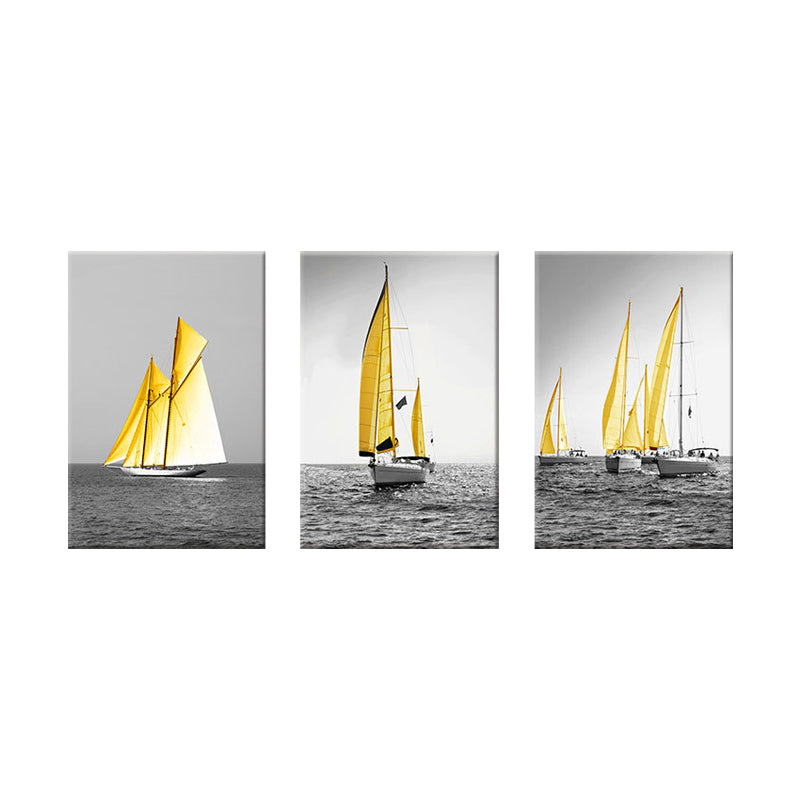 Tropix Ocean Sailing Ships Canvas Gold and Grey Textured Wall Art Decor for Home Clearhalo 'Art Gallery' 'Canvas Art' 'Coastal Art Gallery' 'Nautical' Arts' 1691012