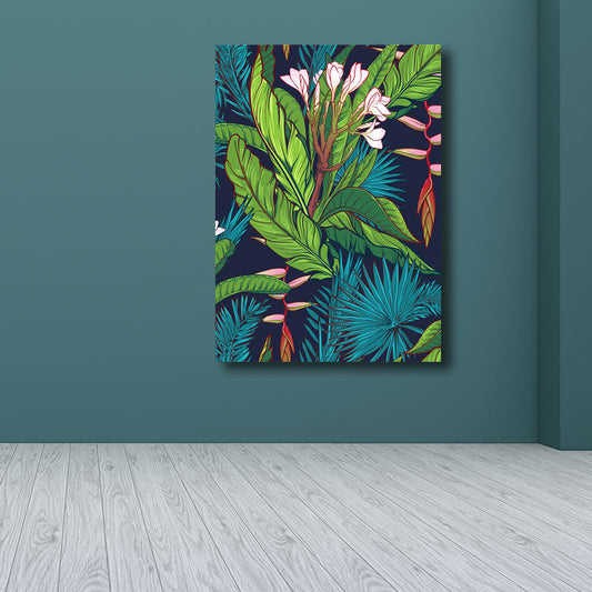 Tropics Magnolia and Plant Painting for Living Room Canvas in Green, Multiple Size Available Green