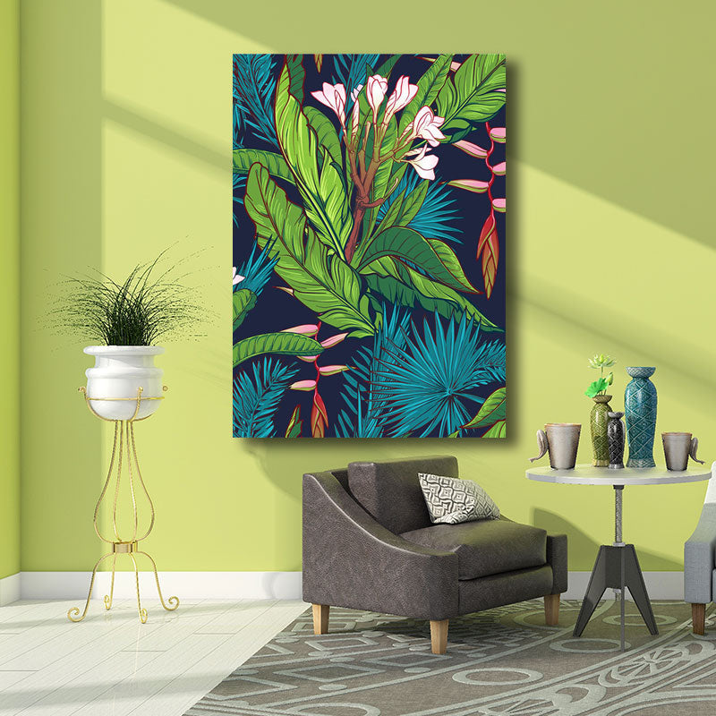 Tropics Magnolia and Plant Painting for Living Room Canvas in Green, Multiple Size Available Clearhalo 'Art Gallery' 'Canvas Art' 'Coastal Art Gallery' 'Tropical' Arts' 1691024