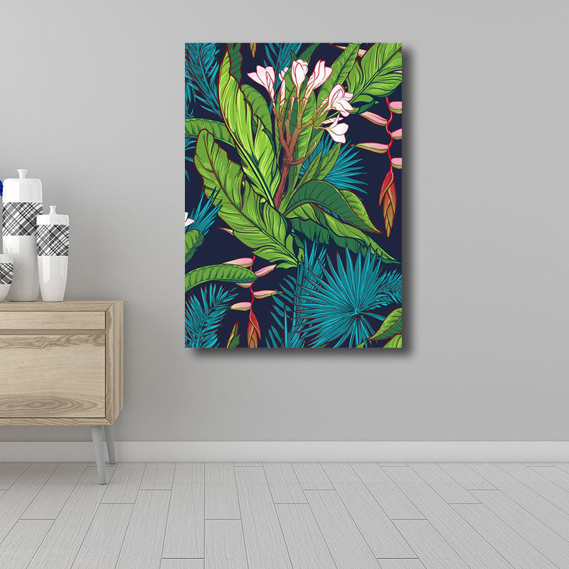 Tropics Magnolia and Plant Painting for Living Room Canvas in Green, Multiple Size Available Clearhalo 'Art Gallery' 'Canvas Art' 'Coastal Art Gallery' 'Tropical' Arts' 1691025