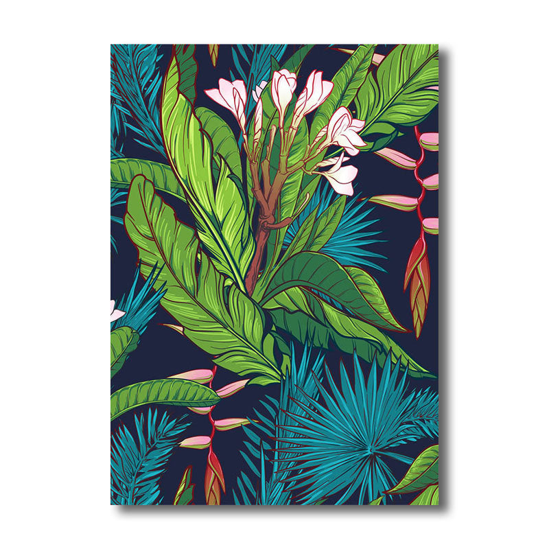 Tropics Magnolia and Plant Painting for Living Room Canvas in Green, Multiple Size Available Clearhalo 'Art Gallery' 'Canvas Art' 'Coastal Art Gallery' 'Tropical' Arts' 1691026