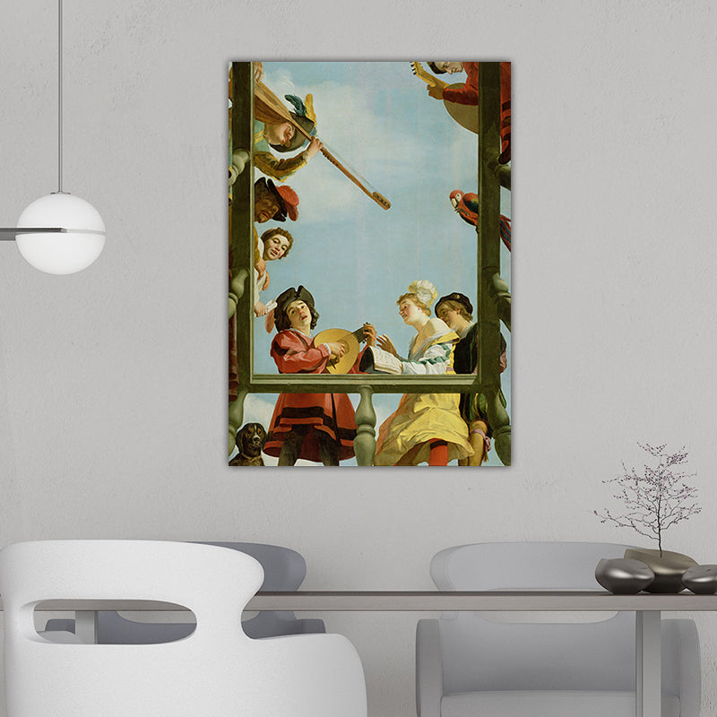 Vintage Painting Blue Musical Group on a Balcony Canvas Wall Art for Sitting Room Blue Clearhalo 'Arts' 'Canvas Art' 1691037