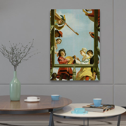 Vintage Painting Blue Musical Group on a Balcony Canvas Wall Art for Sitting Room Clearhalo 'Arts' 'Canvas Art' 1691038