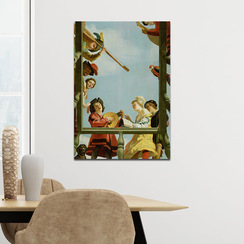 Vintage Painting Blue Musical Group on a Balcony Canvas Wall Art for Sitting Room Clearhalo 'Arts' 'Canvas Art' 1691039