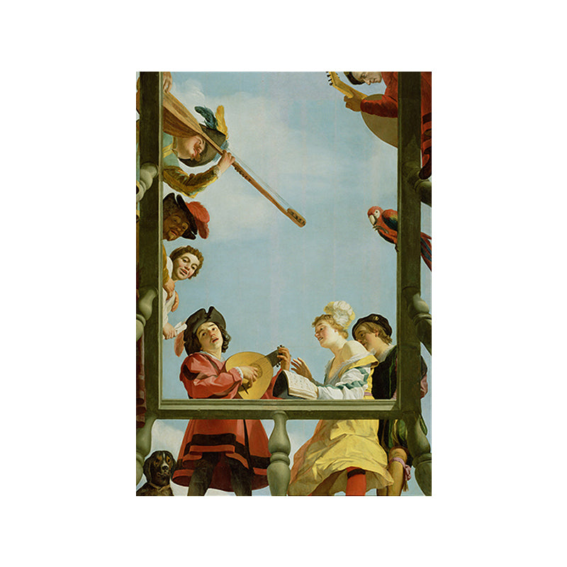 Vintage Painting Blue Musical Group on a Balcony Canvas Wall Art for Sitting Room Clearhalo 'Arts' 'Canvas Art' 1691040