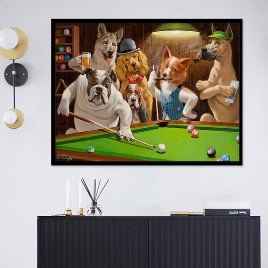 Textured Brown Wall Decor Modernist Dogs Playing Billiard Canvas Print for Study Room Brown Clearhalo 'Art Gallery' 'Canvas Art' 'Kids' Arts' 1691051