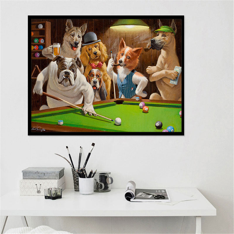 Textured Brown Wall Decor Modernist Dogs Playing Billiard Canvas Print for Study Room Clearhalo 'Art Gallery' 'Canvas Art' 'Kids' Arts' 1691053