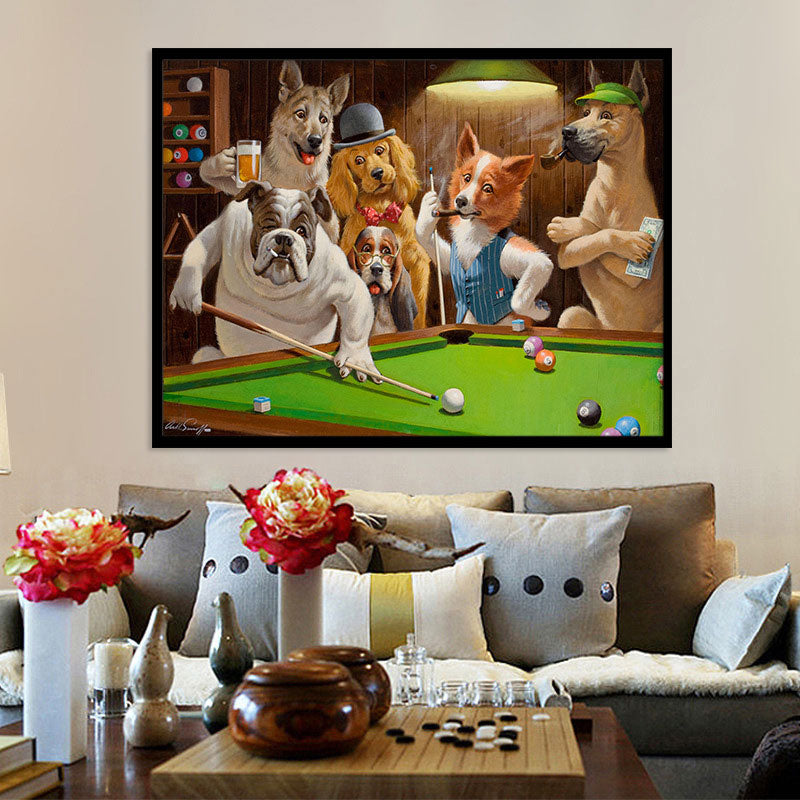 Textured Brown Wall Decor Modernist Dogs Playing Billiard Canvas Print for Study Room Clearhalo 'Art Gallery' 'Canvas Art' 'Kids' Arts' 1691054