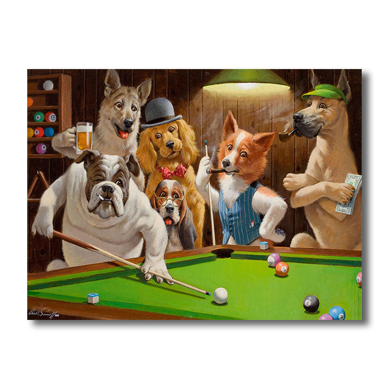 Textured Brown Wall Decor Modernist Dogs Playing Billiard Canvas Print for Study Room Clearhalo 'Art Gallery' 'Canvas Art' 'Kids' Arts' 1691055