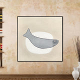 Cartoon Square Wall Art Decor Grey Fish and Elliptical Canvas Print for Dining Room Grey