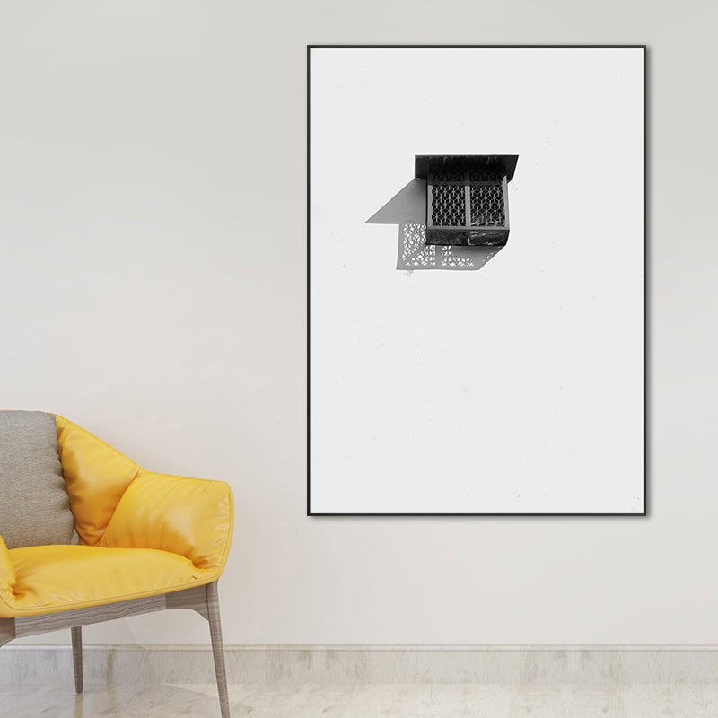 Nordic Building Window Canvas Print Soft Color Textured Wall Art for Living Room Black Clearhalo 'Arts' 'Canvas Art' 1691116