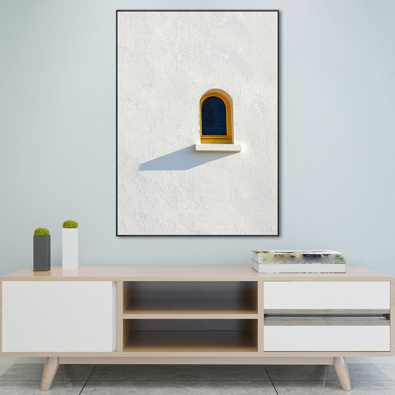 Nordic Building Window Canvas Print Soft Color Textured Wall Art for Living Room Yellow Clearhalo 'Arts' 'Canvas Art' 1691120