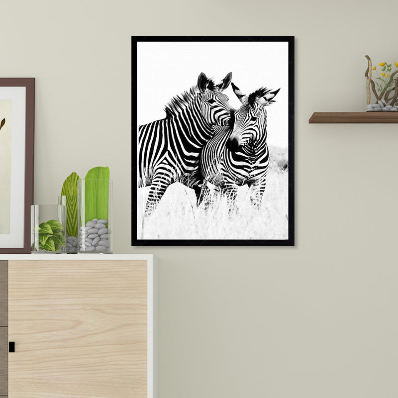 Zebra Canvas Art Modern Style Cute Wild Animal Wall Decoration in Black and White Black Clearhalo 'Art Gallery' 'Canvas Art' 'Contemporary Art Gallery' 'Modern' Arts' 1691131