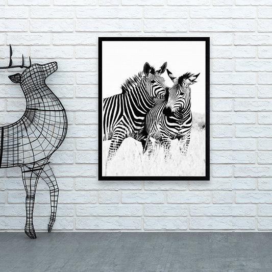 Zebra Canvas Art Modern Style Cute Wild Animal Wall Decoration in Black and White Clearhalo 'Art Gallery' 'Canvas Art' 'Contemporary Art Gallery' 'Modern' Arts' 1691132