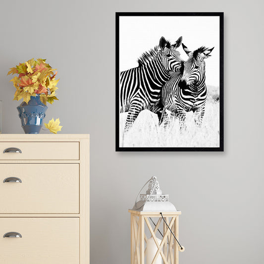 Zebra Canvas Art Modern Style Cute Wild Animal Wall Decoration in Black and White Clearhalo 'Art Gallery' 'Canvas Art' 'Contemporary Art Gallery' 'Modern' Arts' 1691133