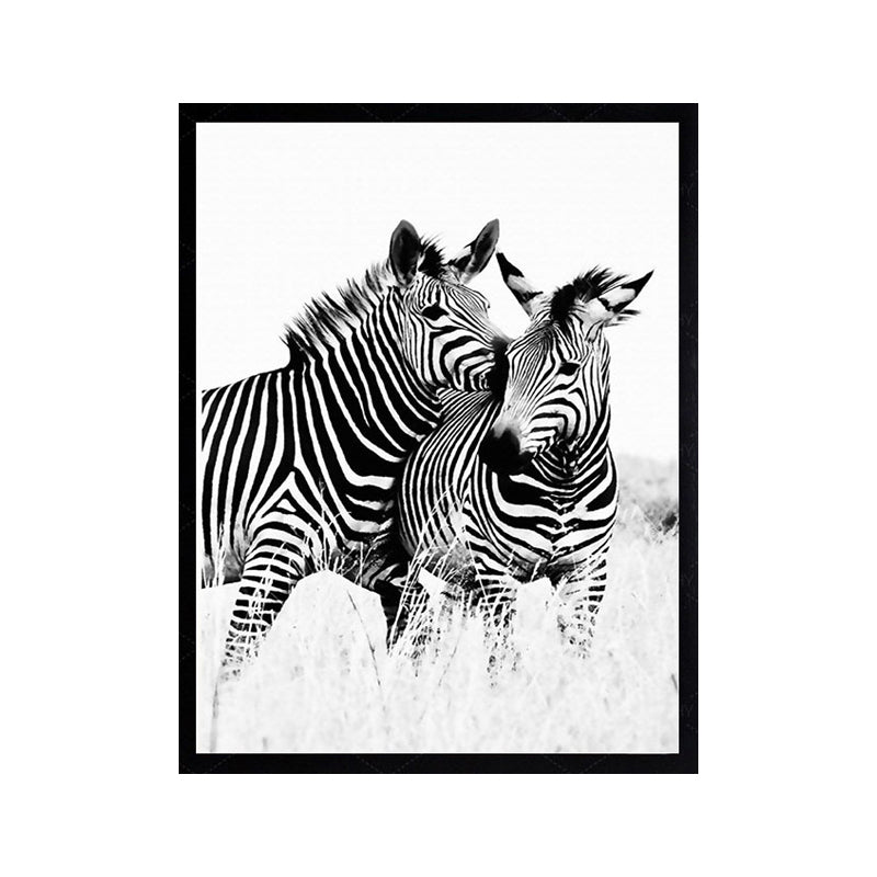 Zebra Canvas Art Modern Style Cute Wild Animal Wall Decoration in Black and White Clearhalo 'Art Gallery' 'Canvas Art' 'Contemporary Art Gallery' 'Modern' Arts' 1691134