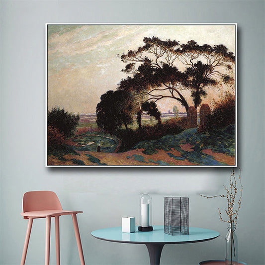 Brown Farmhouse Style Wall Art Sunset Tree Scenery Canvas Print for Sitting Room Brown Clearhalo 'Art Gallery' 'Canvas Art' 'Country Art Gallery' 'French Country' 'Rustic' Arts' 1691160