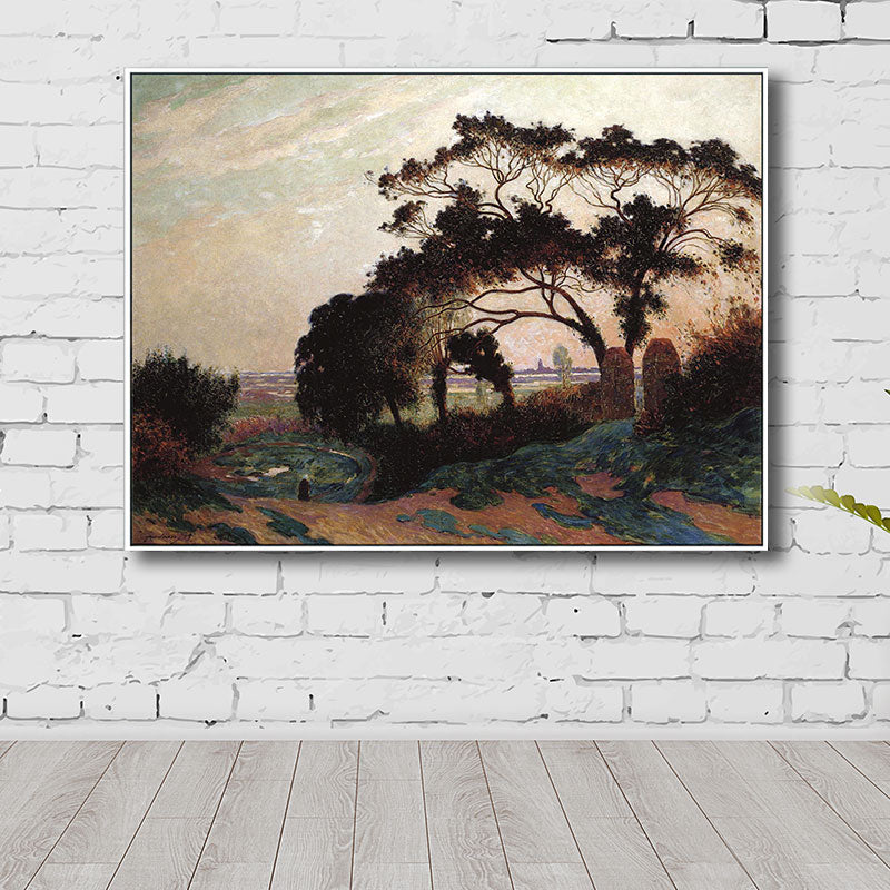 Brown Farmhouse Style Wall Art Sunset Tree Scenery Canvas Print for Sitting Room Clearhalo 'Art Gallery' 'Canvas Art' 'Country Art Gallery' 'French Country' 'Rustic' Arts' 1691161