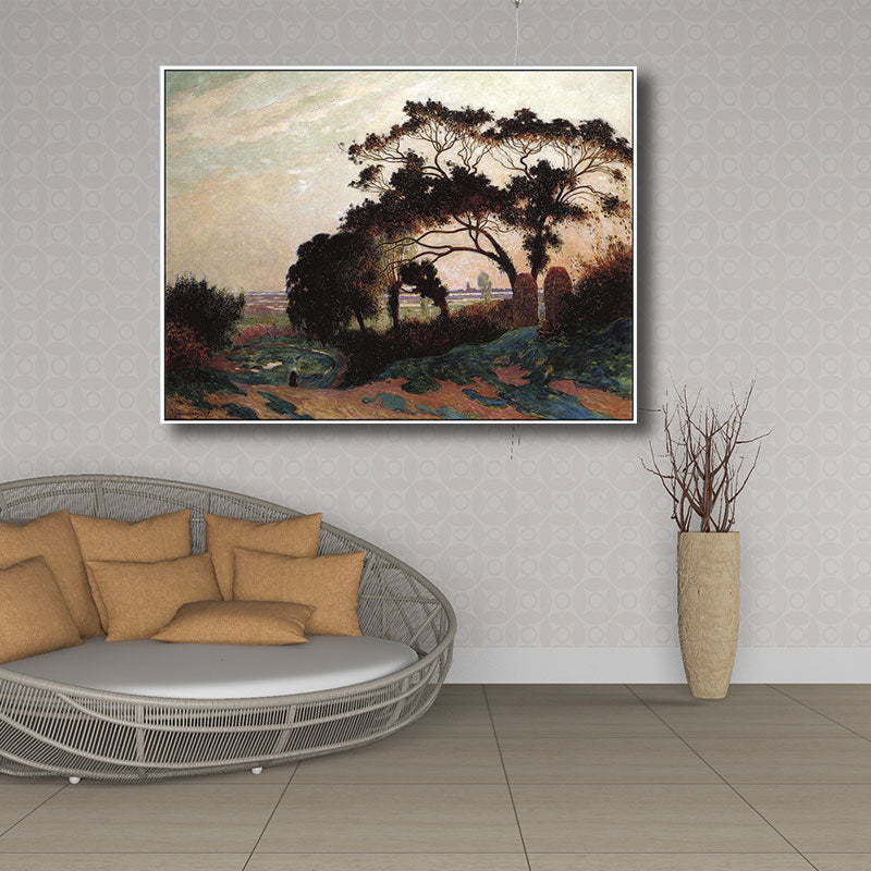 Brown Farmhouse Style Wall Art Sunset Tree Scenery Canvas Print for Sitting Room Clearhalo 'Art Gallery' 'Canvas Art' 'Country Art Gallery' 'French Country' 'Rustic' Arts' 1691162