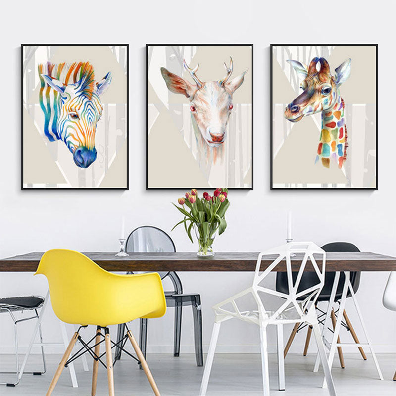 Colorful Wild Animal Wall Decor for Decoration Rustic Drawing Room Canvas Prints Blue Clearhalo 'Art Gallery' 'Canvas Art' 'Kids' Arts' 1691167