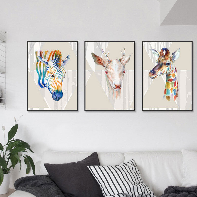 Colorful Wild Animal Wall Decor for Decoration Rustic Drawing Room Canvas Prints White Clearhalo 'Art Gallery' 'Canvas Art' 'Kids' Arts' 1691174