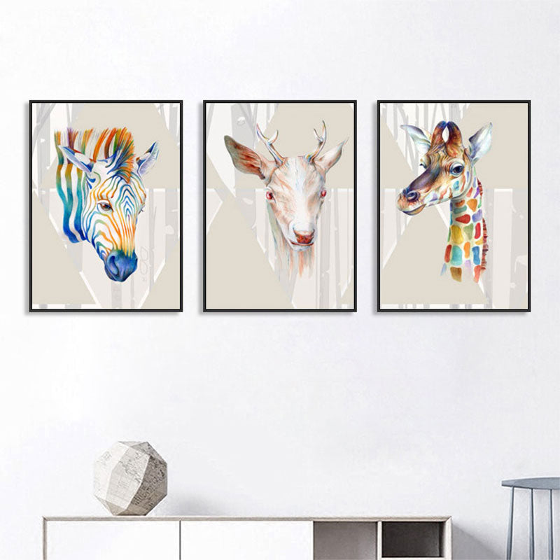 Colorful Wild Animal Wall Decor for Decoration Rustic Drawing Room Canvas Prints Brown Clearhalo 'Art Gallery' 'Canvas Art' 'Kids' Arts' 1691178