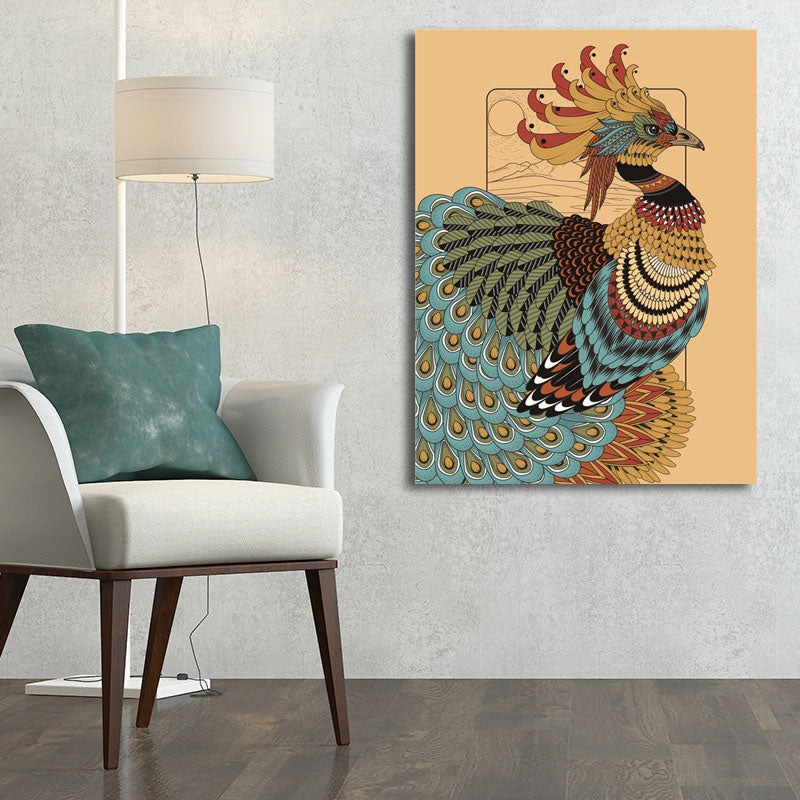 Owl Wall Art Print Bohemian Beautiful Peacock Canvas in Brown, Multiple Size Options Clearhalo 'Arts' 'Canvas Art' 1691190