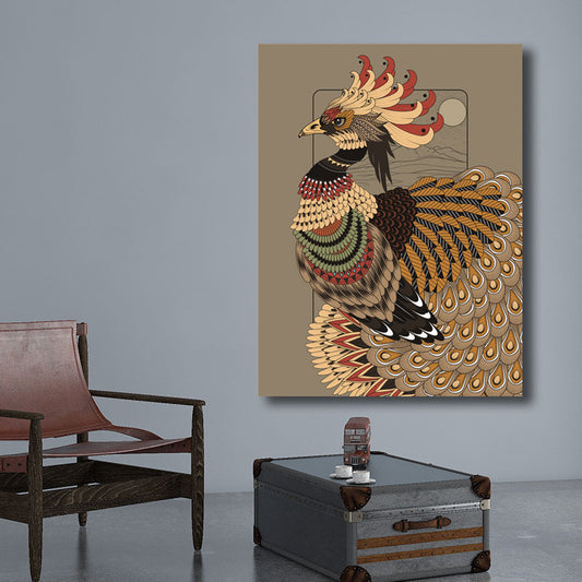 Owl Wall Art Print Bohemian Beautiful Peacock Canvas in Brown, Multiple Size Options Clearhalo 'Arts' 'Canvas Art' 1691201