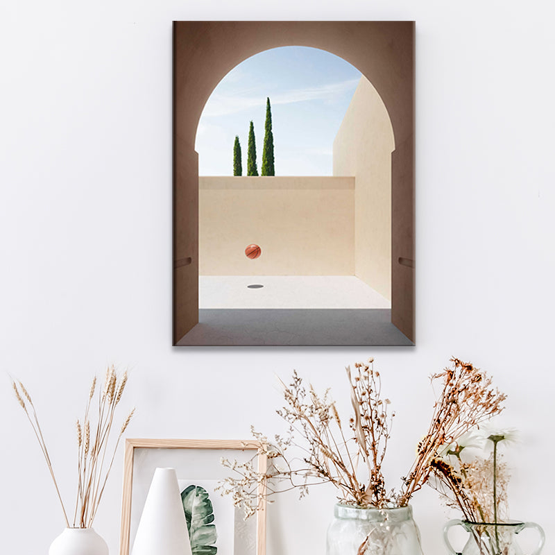 Building and Tree Wall Decor Contemporary Textured Canvas Print in Soft Color for Bedroom Clearhalo 'Art Gallery' 'Canvas Art' 'Contemporary Art Gallery' 'Modern' Arts' 1691235