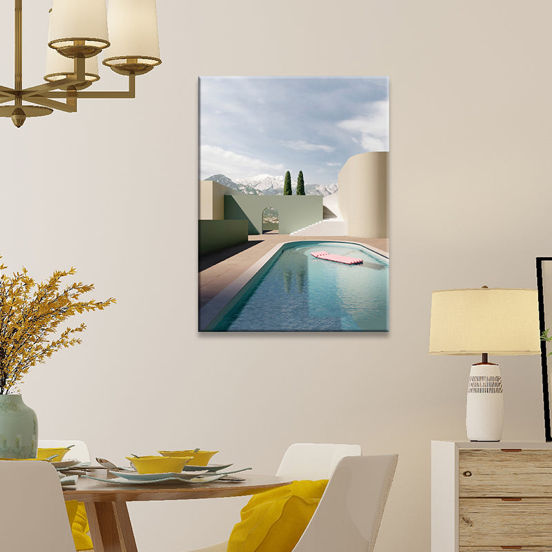 Building and Tree Wall Decor Contemporary Textured Canvas Print in Soft Color for Bedroom Clearhalo 'Art Gallery' 'Canvas Art' 'Contemporary Art Gallery' 'Modern' Arts' 1691246