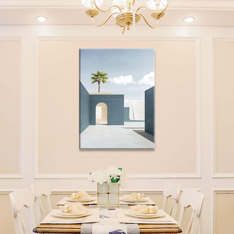 Building and Tree Wall Decor Contemporary Textured Canvas Print in Soft Color for Bedroom Clearhalo 'Art Gallery' 'Canvas Art' 'Contemporary Art Gallery' 'Modern' Arts' 1691249