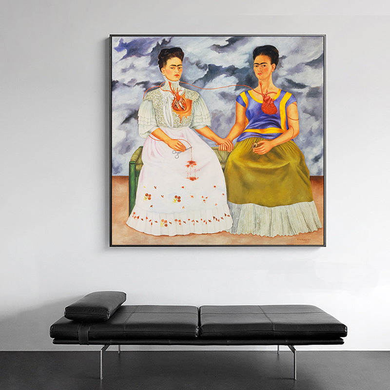Textured Two Frida Painting Canvas Print Surrealism Style Wall Art for Living Room White Clearhalo 'Arts' 'Canvas Art' 1691252