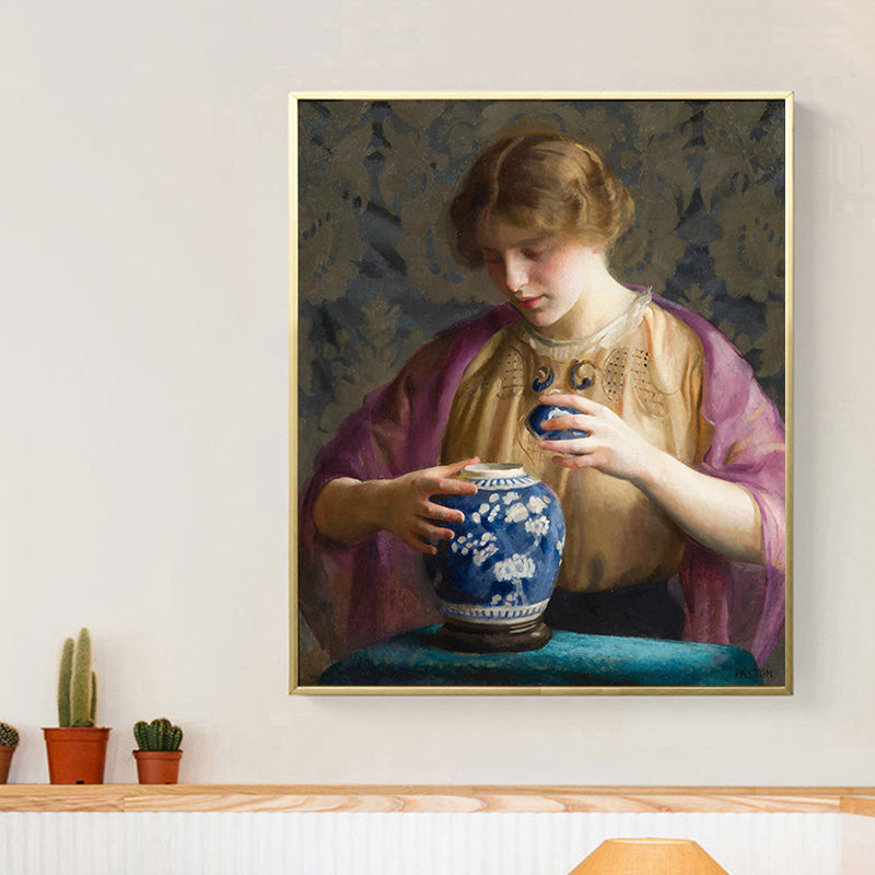 Vintage Figure Oil Painting Canvas House Interior Wall Art Decor in Pastel Color Yellow Clearhalo 'Arts' 'Canvas Art' 1691317