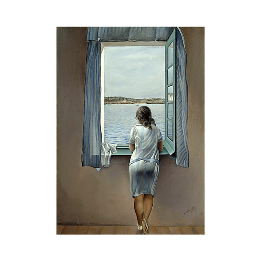 Girl at the Window Art Print Surrealism Excellent Salvador Dali Painting in Blue Clearhalo 'Art Gallery' 'Canvas Art' 'Contemporary Art Gallery' 'Modern' Arts' 1691416