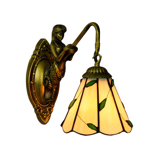 1 Head Sconce Lighting Tiffany Lily Blue/Yellow Glass Wall Mounted Light Fixture for Hallway Clearhalo 'Industrial' 'Middle century wall lights' 'Tiffany wall lights' 'Tiffany' 'Wall Lamps & Sconces' 'Wall Lights' Lighting' 169141