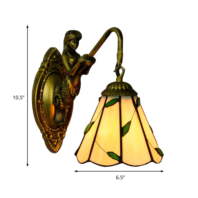1 Head Sconce Lighting Tiffany Lily Blue/Yellow Glass Wall Mounted Light Fixture for Hallway Clearhalo 'Industrial' 'Middle century wall lights' 'Tiffany wall lights' 'Tiffany' 'Wall Lamps & Sconces' 'Wall Lights' Lighting' 169142