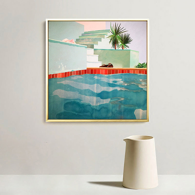 David Hockney Swimming Pool Painting Canvas Textured Green Wall Art Print for Home Green Clearhalo 'Art Gallery' 'Canvas Art' 'Contemporary Art Gallery' 'Modern' Arts' 1691420